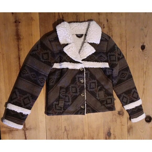 Cruel Girl Jackets & Blazers - Cruel Girl Denim Womens S Gray Southwestern Fleece Jacket Button Up Sherpa Lined